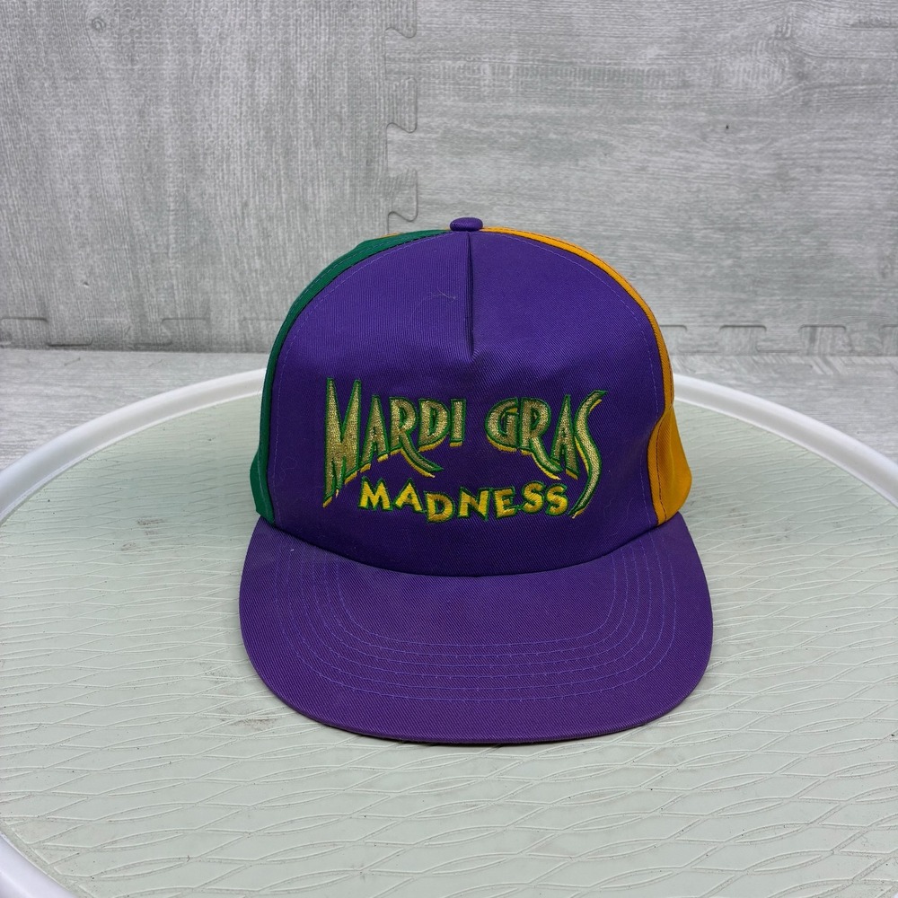 Vintage Mardi Gras Madness Hat Mens Purple Green Yellow Snapback Cap